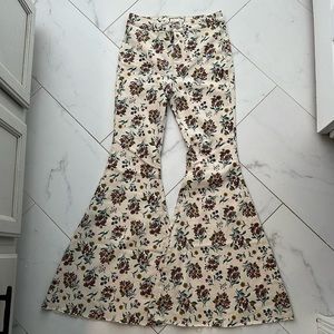 We The Free floral denim super stretch bell bottom flare jeans